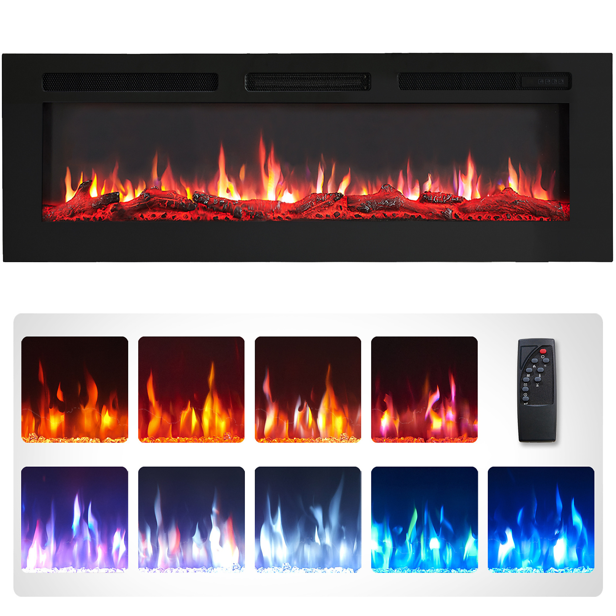 EdenDirect Electric Fireplace — 50in., Freestanding and Wall Mounted, Multi-Color Flame, Remote Control, Model# NTEEF451B